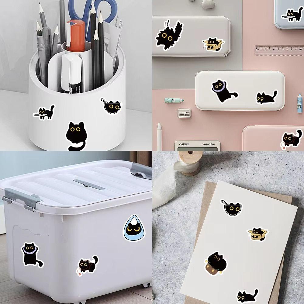 500Pcs/Roll Creative Self-adhesive Cat Stickers Cartoon DIY Black Cat Stickers Waterproof Cute Graffiti Stickers Stationery