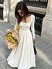 European and American new autumn and winter women's square neck pleated long-sleeved pendulum dress banquet temperament long dress