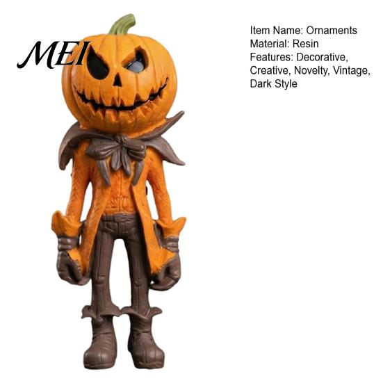 Spooky Gentleman Statue for Office Halloween Pumpkin Man Figurine, Resin Figure, Classic Ghost Compact Desk Autumn Face Desktop Ornament Home Tabletop