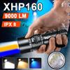 9000LM XHP160 Professional Powerful LED Diving Flashlight Torch IPX8 Waterproof Underwater Lantern with Warm Blue White Light