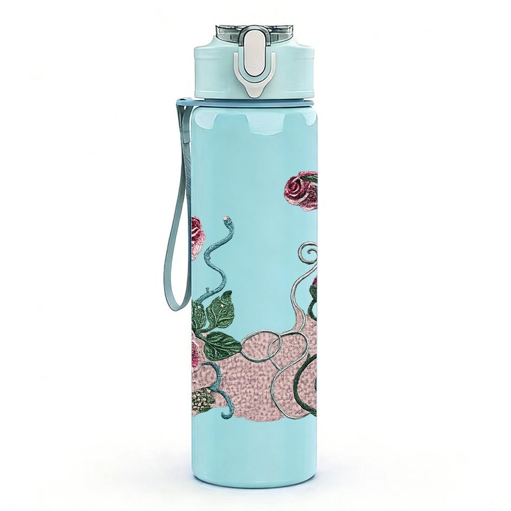 1PC Rose Peony Mixed Floral Vine Print 750ml Color Plastic Sports Water Bottle Leakproof Flip Straw Lid Suitable for Sports Office Home Use