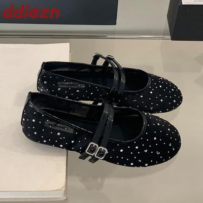 Мода Мода Ремешок с пряжкой Женские балетки Мэри Джейн Туфли Круглый носок Женская неглубокая обувь Сетчатые дышащие женские балетки с туфлями