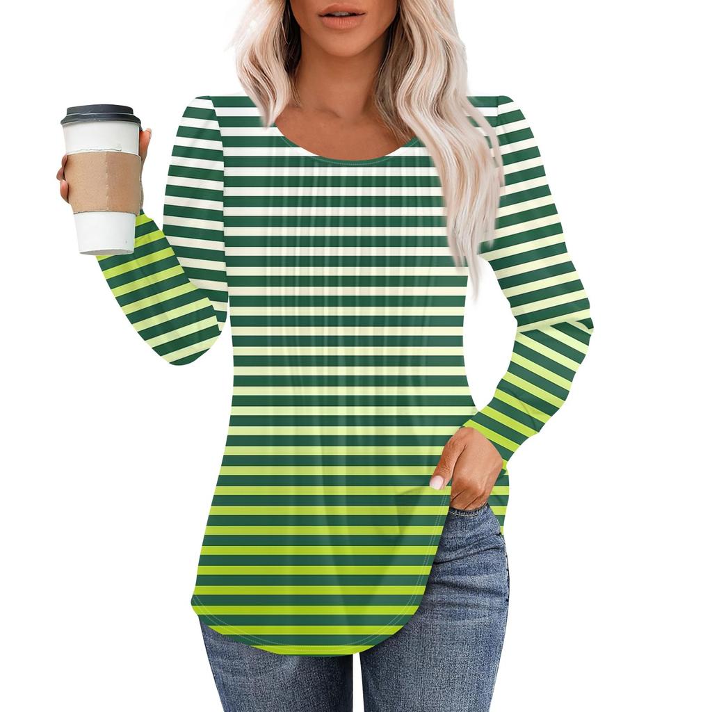 Рубашки с длинным рукавом для женщин, топы, нарядные повседневные блузки, плиссированные топы-туники с круглым вырезом