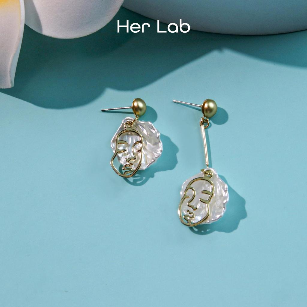 Her Lab | Двойные овальные серьги из желтого золота 14 карат, женская подвеска-серьга с позолотой премиум-класса, асимметричная корейская подвеска