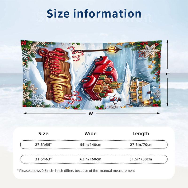 Christmas Theme Beach Towel Personalized Custom Name & Text Soft Quick Dry Beach Towel for Swimming Travel