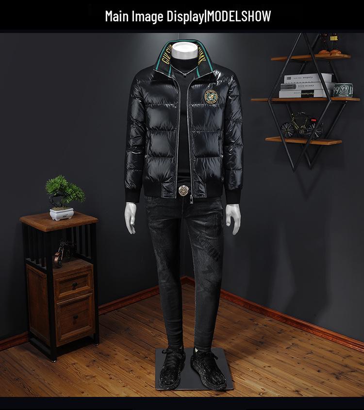 European Station 2025 Men's Winter Down Jacket - 90% White Duck, Stand Collar, Embroidered, High-Quality Trendy Style Outerwear.