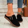 New Fashion Women Casual Faux Suede Slippers Wedges Heel Cork Mules Platform Clog Non Slip Sole Buckle Outdoor Home Shoes
