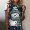Christmas Snowman Print O-Neck T-Shirt For Women Harajuku Fashion Holiday Clothing Loose Sweatshirt Top Female Casual Streetwear
