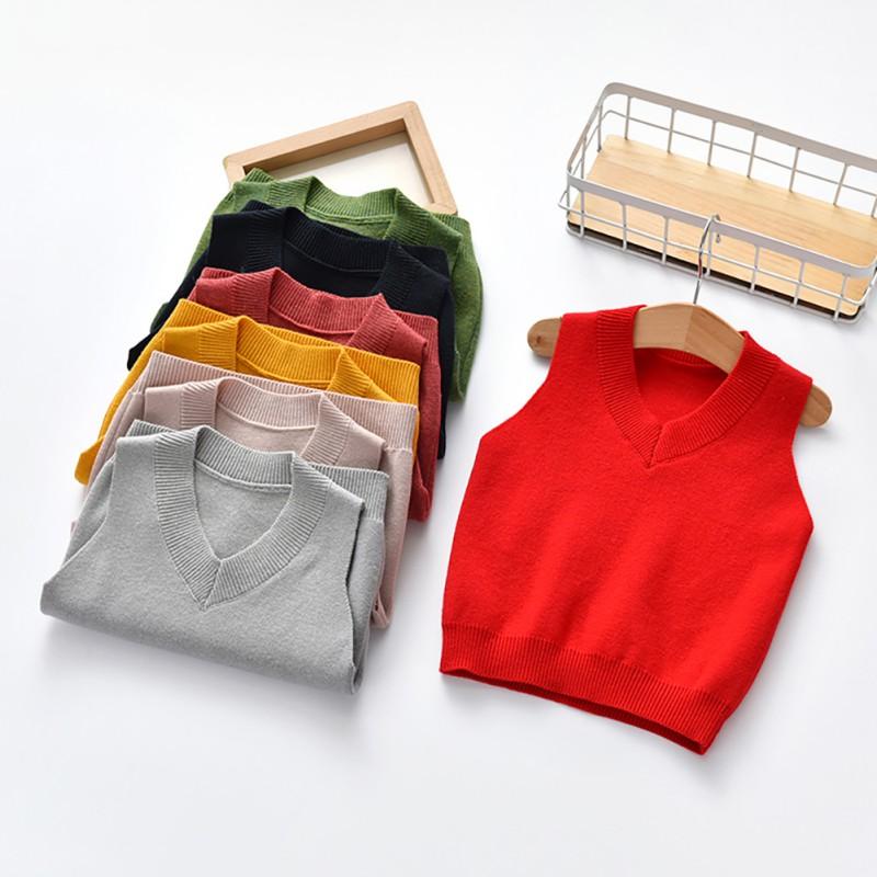 Однотонный свитер с v-образным вырезом для мальчиков и девочек, детский топ