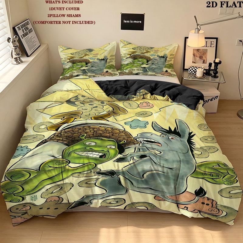 Sherk Bedding Quilt Set Quilt Cover Pillowcase Home Decoration Birthday Gift (1 * duvet cover + 2 * pillowcase, without core)