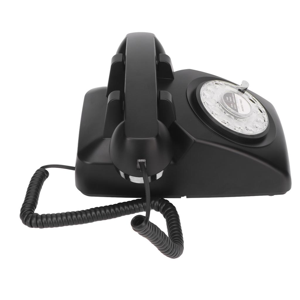 Retro Corded Telephone Rotating Dialing Support Redial Mechanical Ringtone Vintage Desktop Phone with Speaker Black