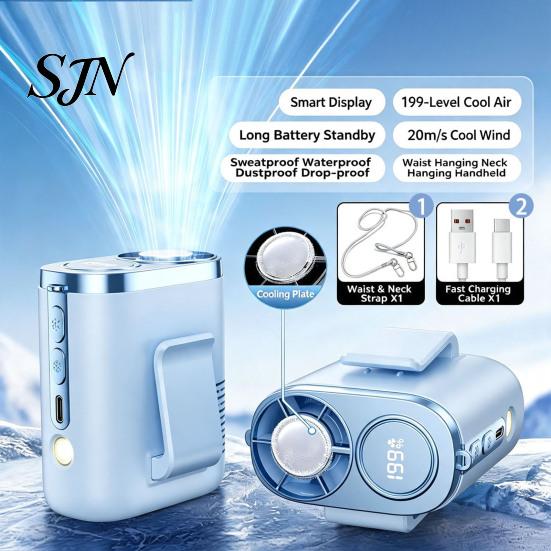 Travel Cooling Accessories Portable Waist Fan, Rechargeable Personal Body Fan with Flashlight, Wireless Clip-on Desktop for Neck Belt Hip, Outdoor