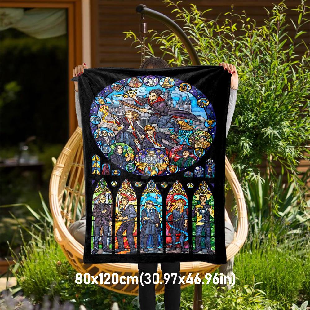 1 шт. Хогвартс Гарри Поттер Витраж Наружное Фланелевое Пледное Одеяло Все Сезоны Мягкое Тепло, Домашний Декор 1031206