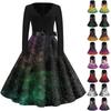 Women's Fashion V-Neck Casual Slim Fit Halloween Printed Long Sleeve Dress