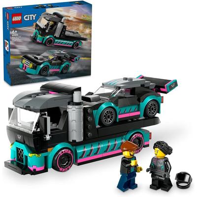 Игровой набор LEGO City Гоночный автомобиль и Транспортер для детей от 6 до 9 лет Набор для сборки Транспортное средство 60406