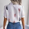 Women's Summer Casual Loose Feather Collar Short Sleeve Blouse Top All Match Shirt Suit