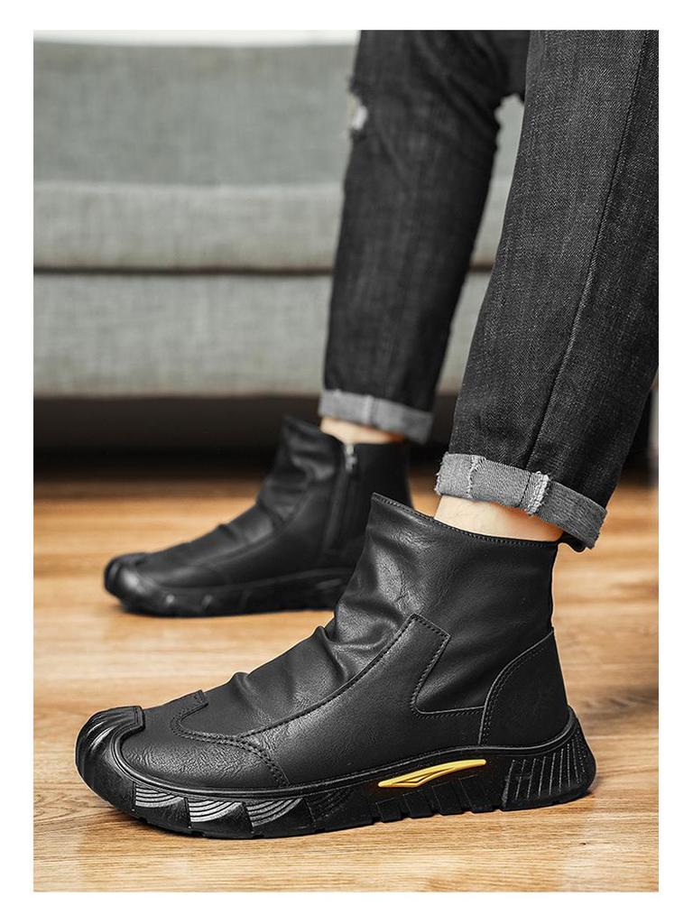 Men's Black Velvet Martin Boots: Stylish, Warm, Non-Slip, Versatile, Comfortable Leather for Autumn/Winter