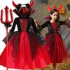 Girls Cosplay Vampire Halloween Dress For Kids Ghost Bride Gothic Costume Count Vampiran Carnival Outfit Black Red Clothes