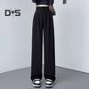 Women Pants High Waist Straight Wide Leg Trousers with Pockets Button Zipper Fly Solid Color Loose Fit Suit Pants Work Wear