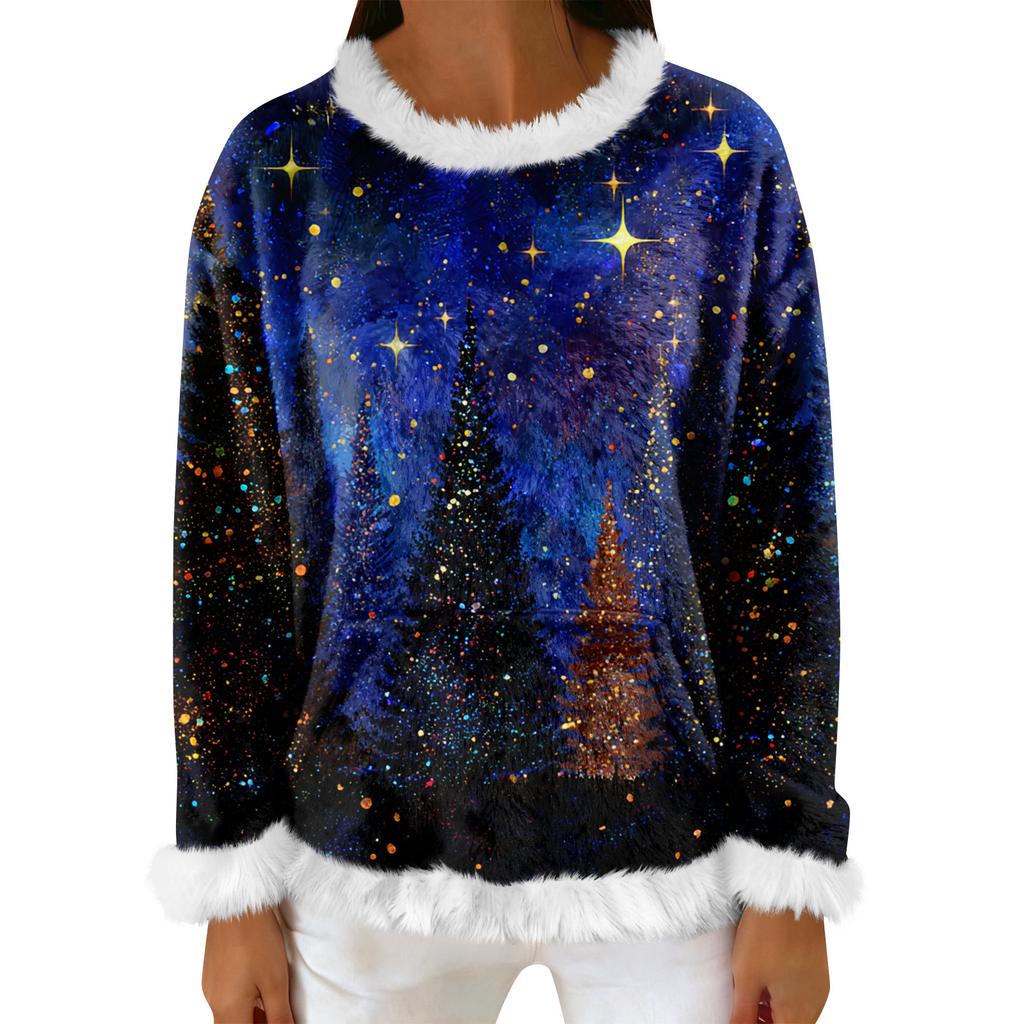 Women's Casual Fleece Sweatshirt  Long-Sleeve Round  Neck Casual Comfortable Loose-Fit Lightweight Women's Flannel Sweatshirt