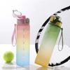 1000ML Gradient Color Sports Water Bottle with Time Marker and Hand Strap Leak-proof Cup Portable Water Bottle for Gym, Outdoor