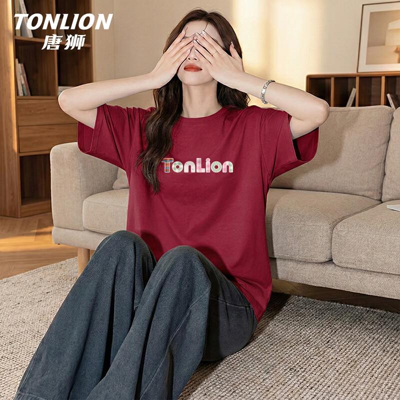 Женская хлопковая футболка TonLion свободного кроя с коротким рукавом