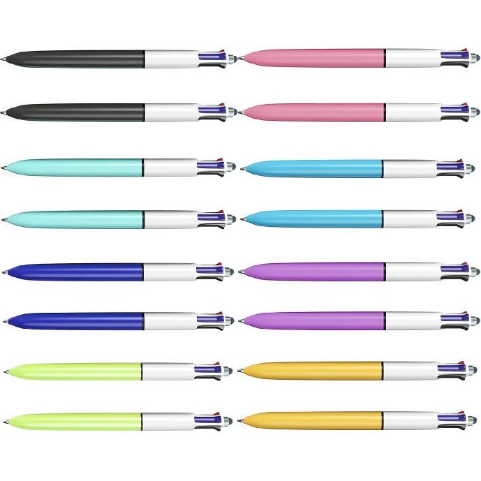 8-Pack Multicolor Ballpoint Pens with Stylus Tip - 4 Colors in One (Red, Blue, Black, Green) 1.0mm Smooth Writing for Planners