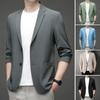 Formal Summer Suit Coat Business Coat Lapel Long Sleeves Double Buttons Straight Pockets Anti-wrinkle Solid Color Cardigan Loose Men Work Jacket