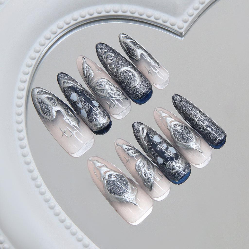 Three-dimensional cat's eye cold ice butterfly star moon sweet cool ins wind removable manicure 30 pieces press on nails