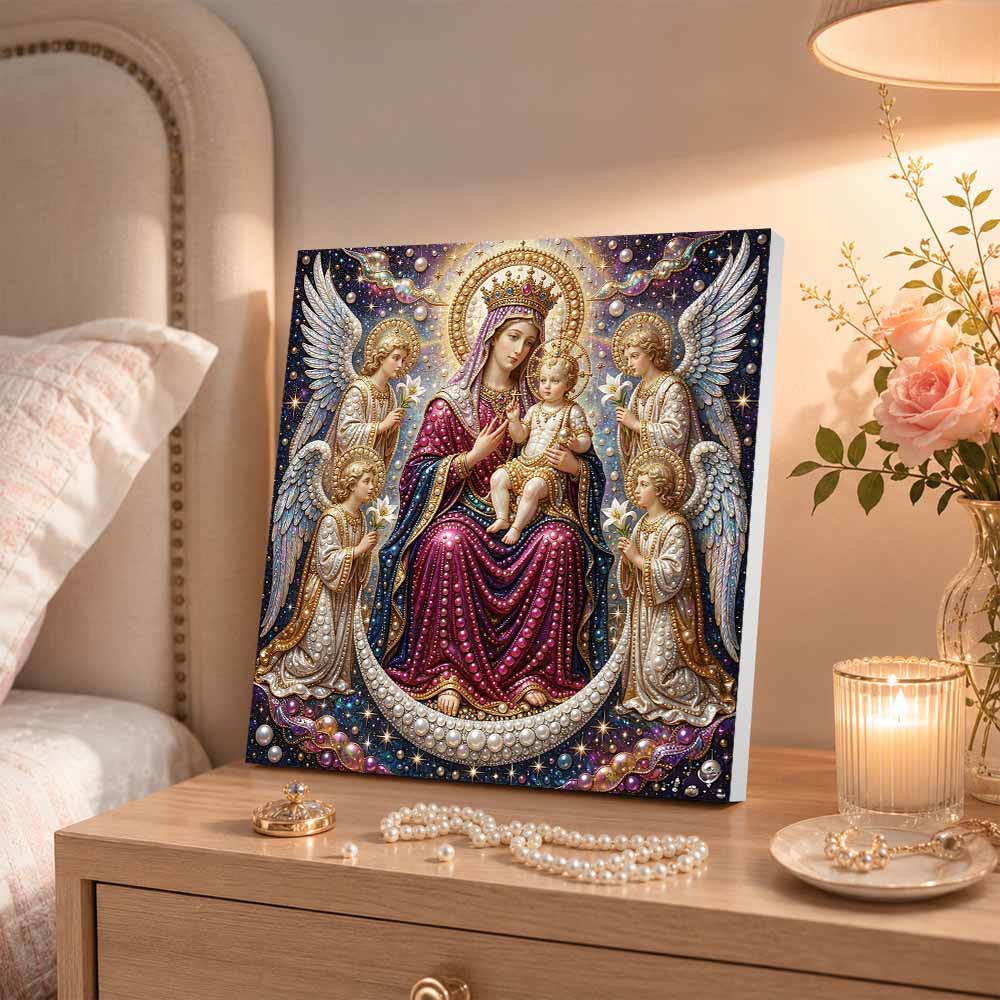 Pearl Painting 5D DIY Decorative Painting. Holy Mother and Angels Religious Art. Cute Birthday Gift. Handmade Craft Art Painting