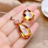 Trendy Yellow Crystal Zircon Pendant & Ring Necklace Set for Women