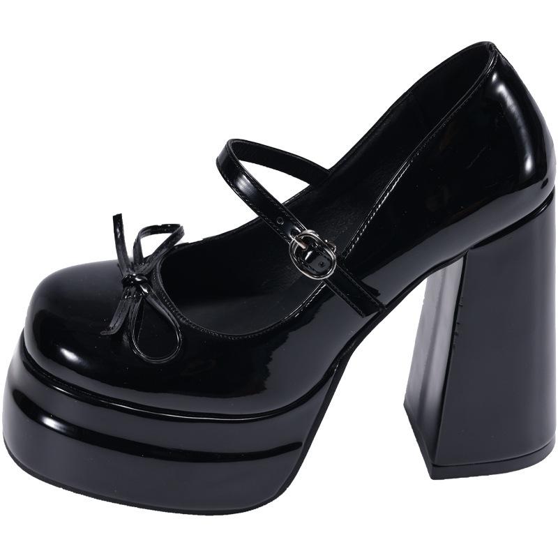 Platform Square High Heel Women's Mary Jane Shoes Fashion Butterfly-knot Shoes Spring Autumn Wedding Party Shoes 2025
