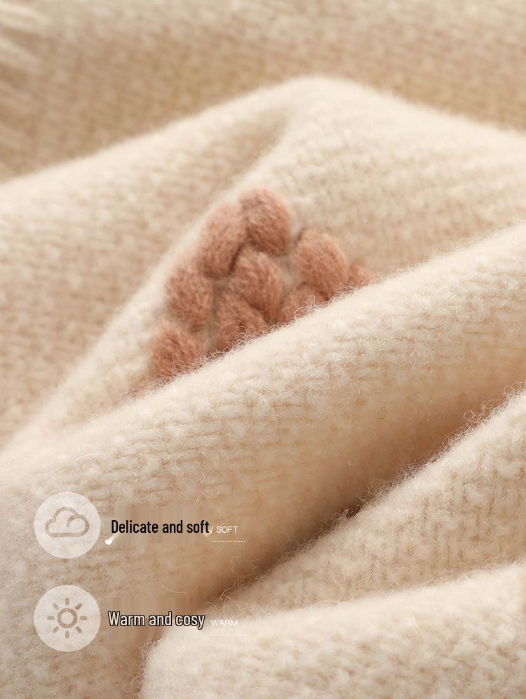Women's Fashionable V-Neck Color Block Wool Cardigan - Autumn/Winter Sweet Strawberry Sweater