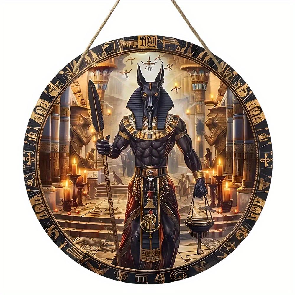 1pc 2d Flat Wood Vintage Egyptian Round Wooden Sign - 20cm Egyptian Mysterious Theme Sign Suitable for Home, Cafe, Apartment, Etc. - Festival, Lover