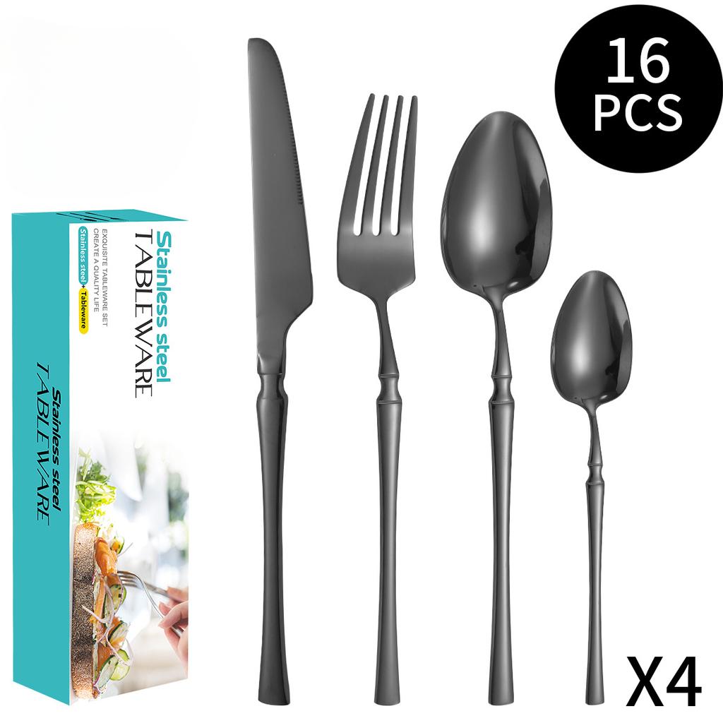 Stainless Steel Ins French Style Small Waist Light Luxury Retro Style Spork for Western-Style Food 16-Piece Set