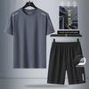 Men's Summer Ice Silk Sports Suit: Breathable, Quick-Dry, Short-Sleeved, Two-Piece for Fitness and Leisure.
