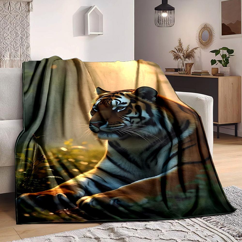 1pc Tiger Print Blanket Warm, Cozy, And Soft, Suitable for Sofas, Beds, Cars, And Office Use.Perfect for Camping And Travel, Making It a Great Gift fo
