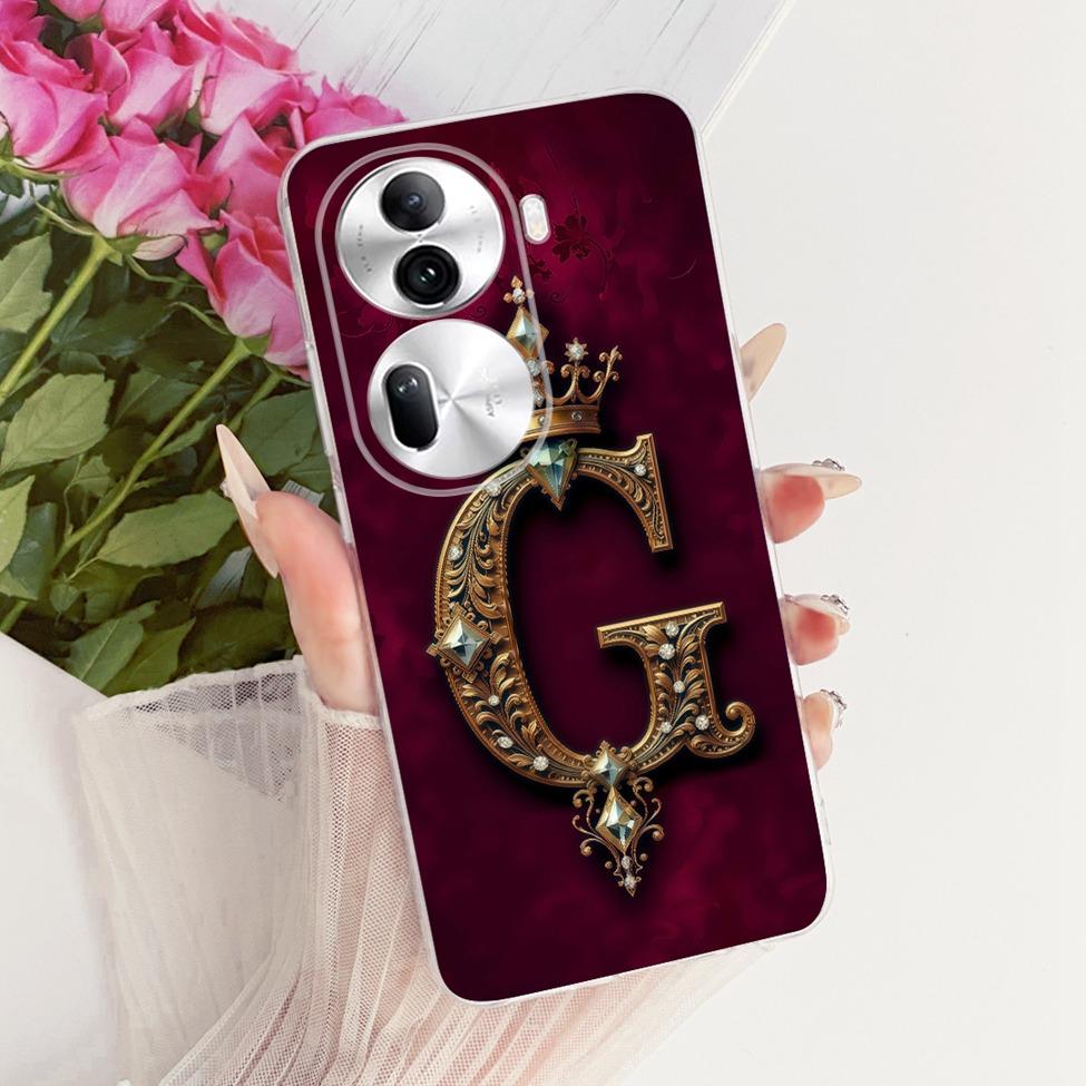 Прозрачный чехол для Oppo Reno 11 Pro 5G CPH2607 Чехол для Oppo Reno 11 Pro 5G Роскошная Корона Буквы от A до Z 2D Плоский Узор Мягкий Чехол для Телефона