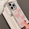 Милый 3D Розовый Бантик Жемчуг Блестки Чехол Для Телефона iPhone 16 15 14 13 12 11 Pro Max Plus Корейская Девушка Эпоксидный Прозрачный Мягкий Задний Чехол