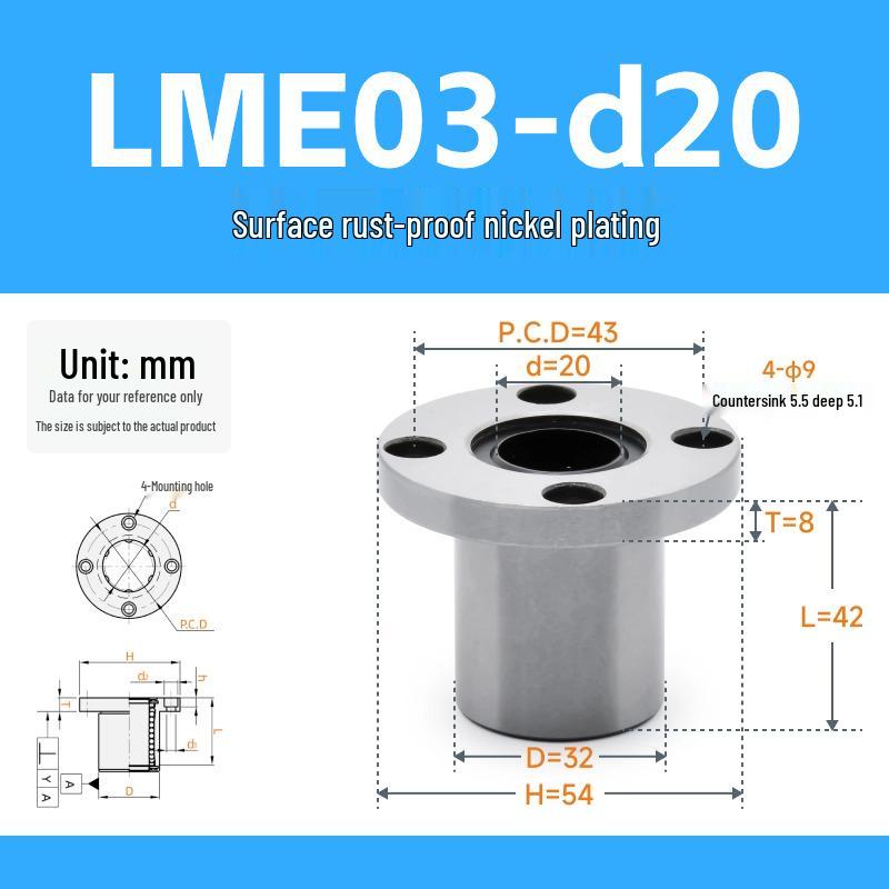 YIHEDA LME Series Linear Bearings: LME03, 13, 23 - d6, d8, d10, d12, d13, d16, d20, d25, d30