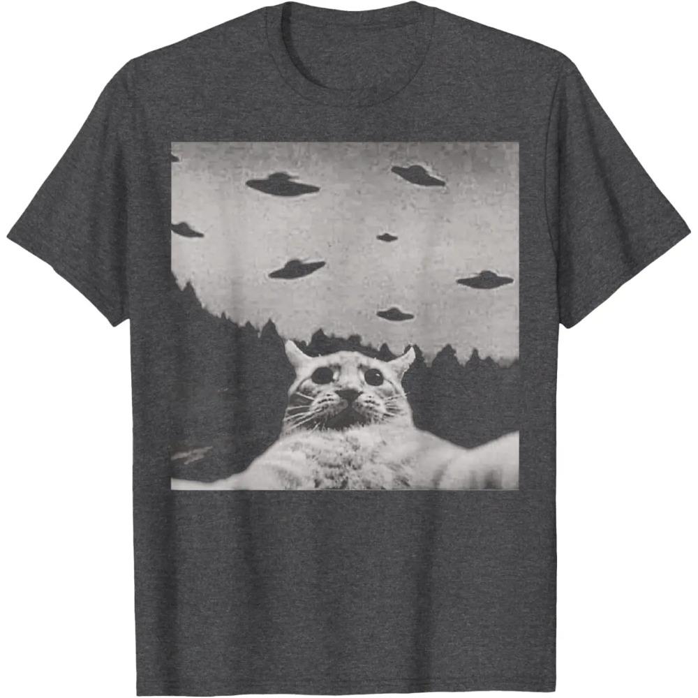 ThreadWeird Инопланетный Кот НЛО Футболка Классический Крой Круглый Вырез Черный Взрослые Футболки для Женщин Харадзюку Люкс Бренды Playeras De