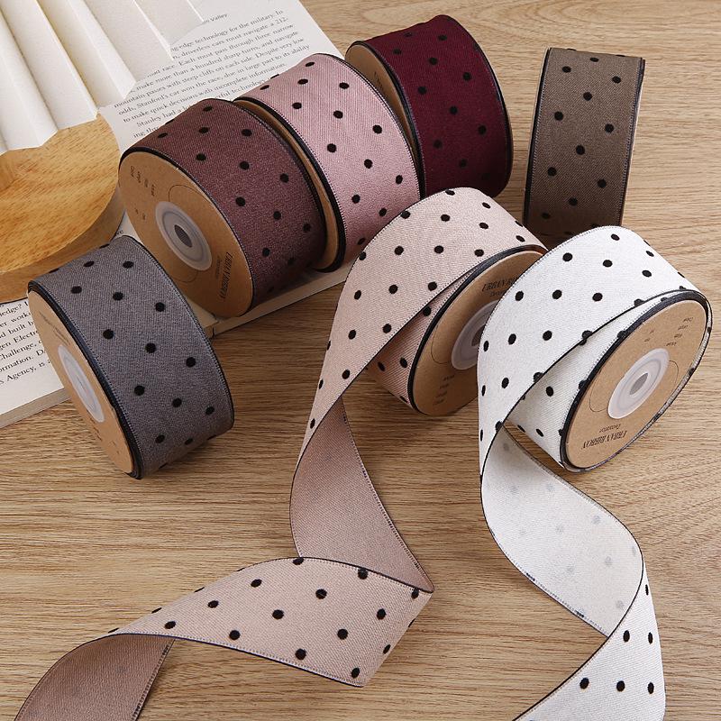 Korean Polka Dot Flocked Ribbon Bow for Children's Hair and Clothing Accessories