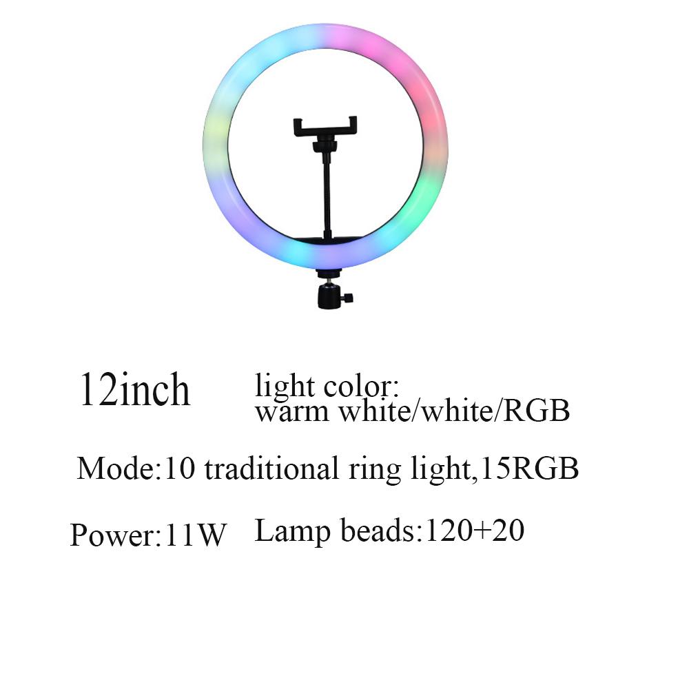 8/10/12-дюймовая RGB светодиодная кольцевая лампа для селфи со штативом и USB-разъемом для живого макияжа