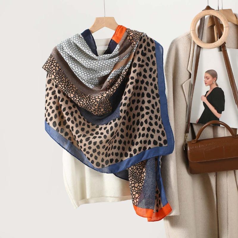 Fashion Color Matching Leopard Print Stone Pattern Printing Women's Scarf Silk Scarf Autumn and Winter Going Out Warm Scarf