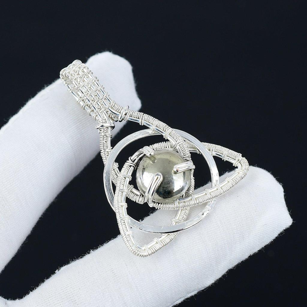 Серебряный кулон Natura Golden Apache Pyrite Gemstone из стерлингового серебра 925 пробы — дизайн ручной работы, повседневные украшения в виде кельтского семейного узла, подарки