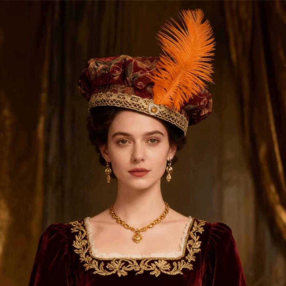 with Feather Medieval Noble Court Hat Antiqued Renaissance Ceremony Dress Hat Medieval Hat Unisex