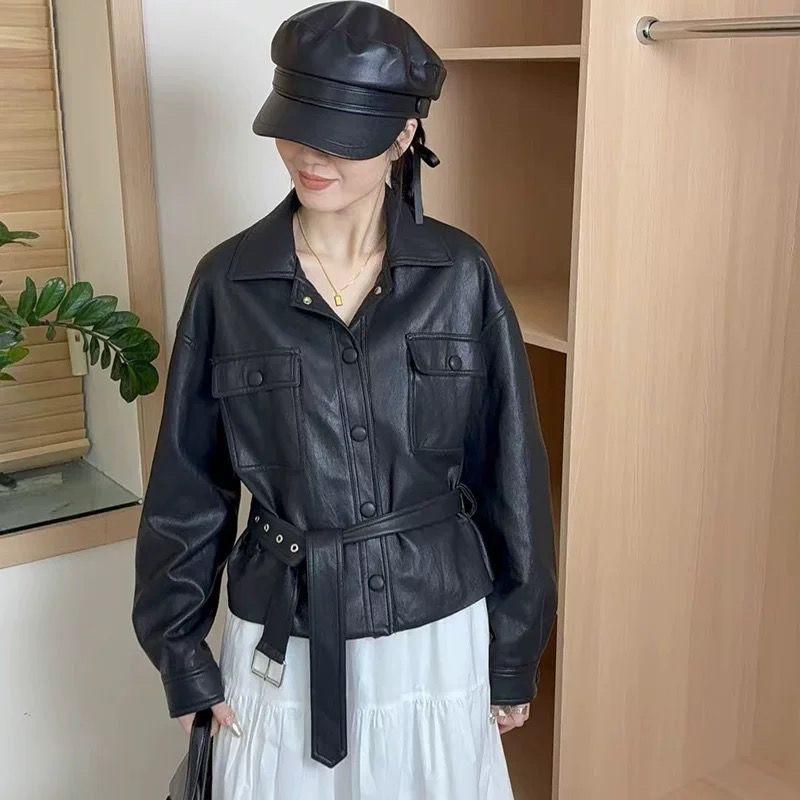 Женский короткий пиджак с лацканами, однобортный, с завязками на талии, свободный топ-жакет