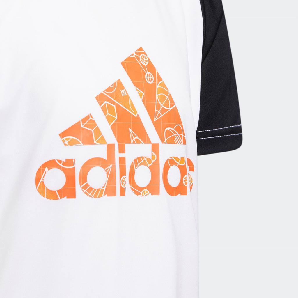 adidas Футболка Детская С Принтом Букв Сращивание Модный Тренд Спортивная С Коротким Рукавом Детские Топы Белый GP0456