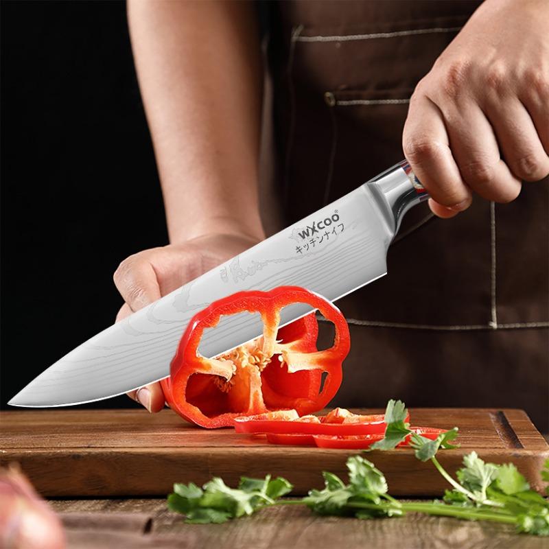 5Cr15MOV Нержавеющая сталь Нож шеф-повара тесак Дамасский узор Кухонный нож Набор японских ножей Сантоку Инструмент для разделки