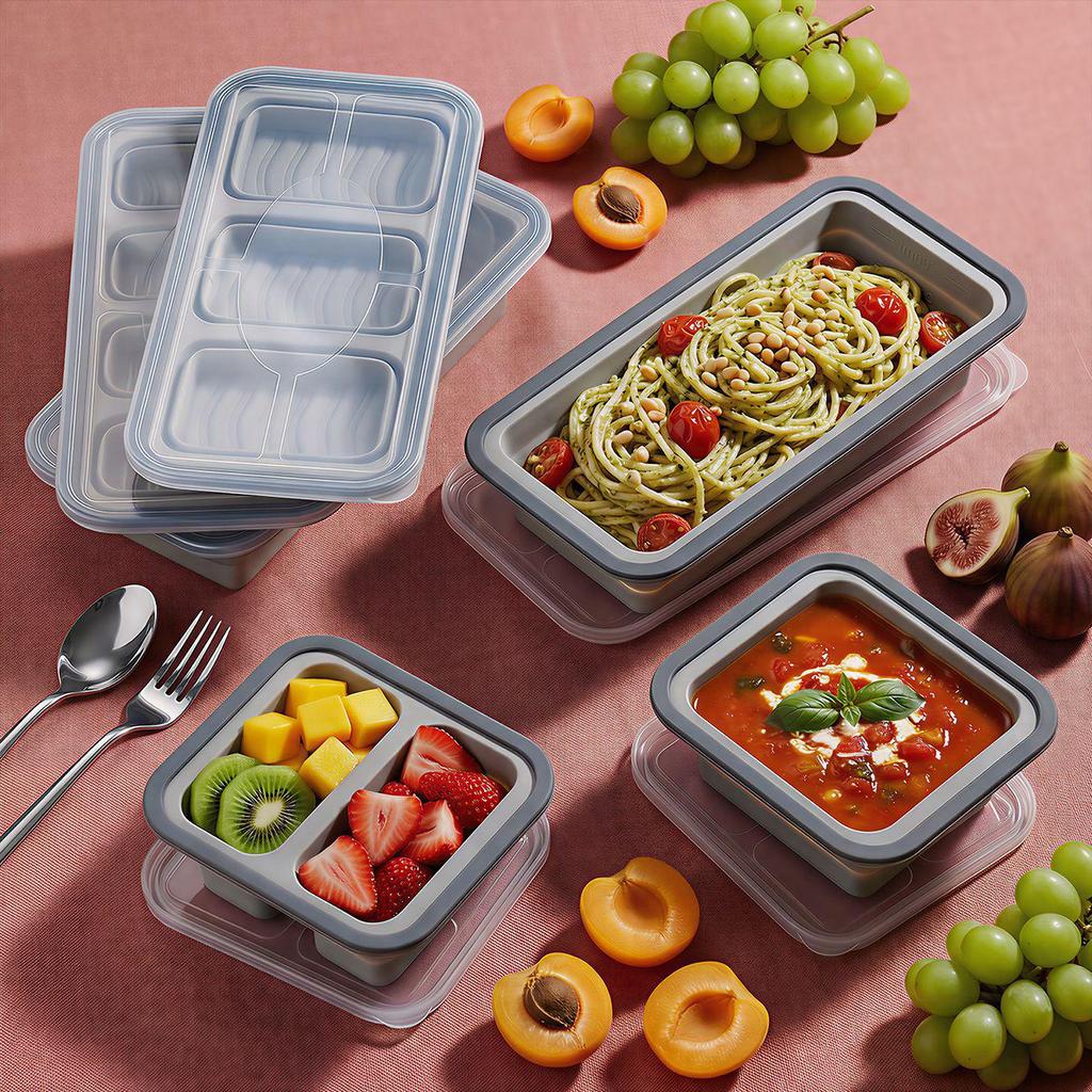 Portable Silicone Foldable Lunch Box - Fresh-Keeping, Classified Storage for Outdoor Picnics